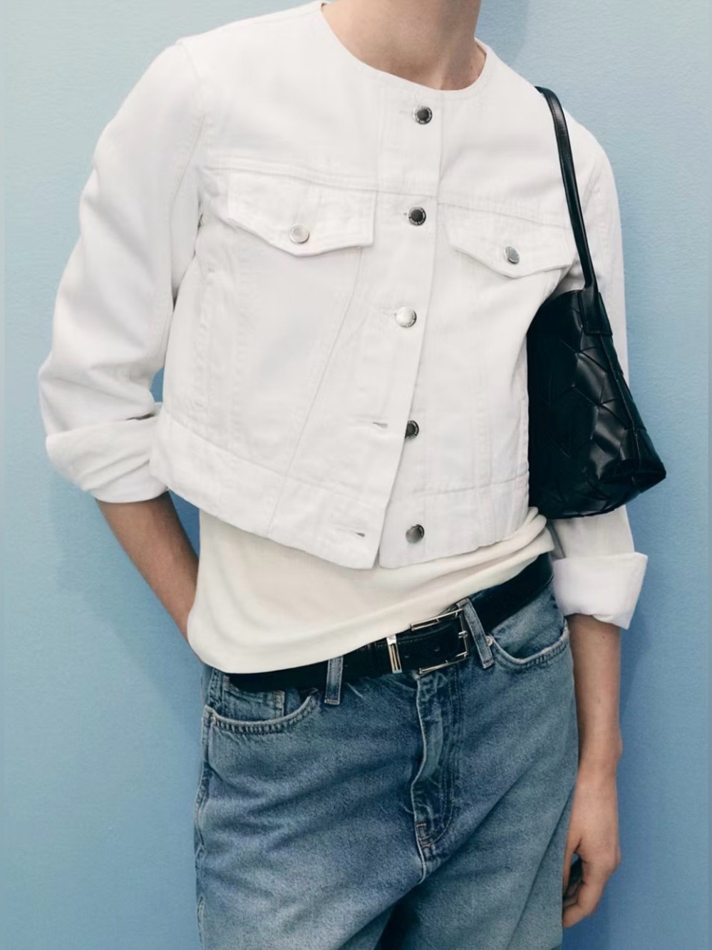 Classic white denim crop jacket XL